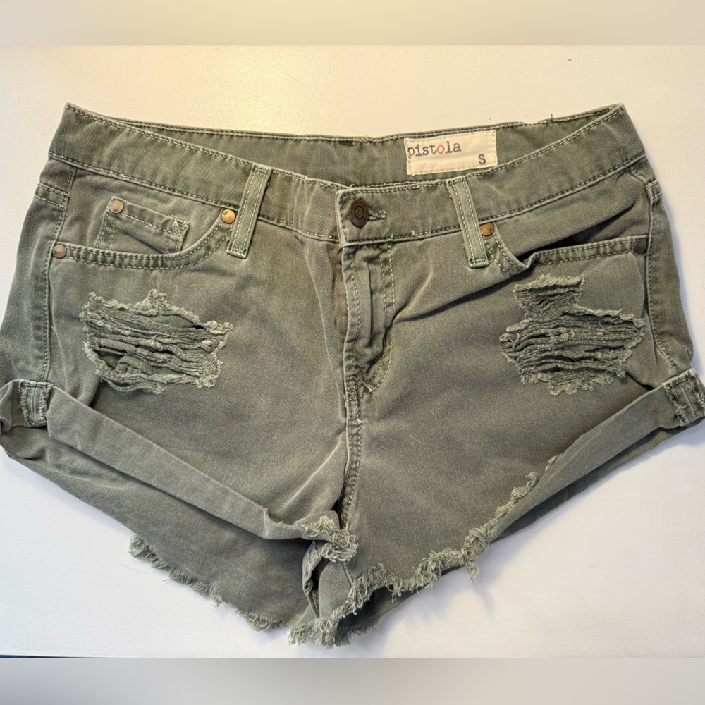 Green jean shorts by Pistola